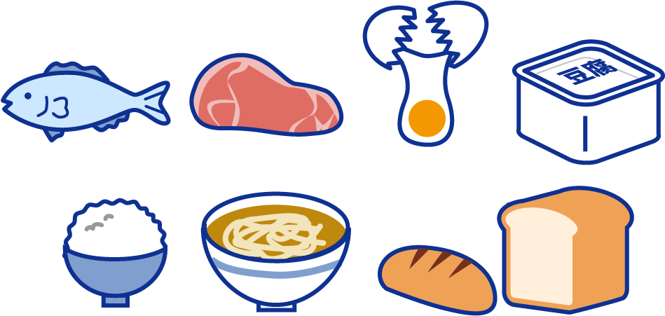 魚、肉、卵などのタンパク質