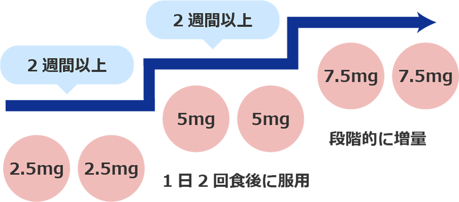 1日2回食後に服用、段階的に増量